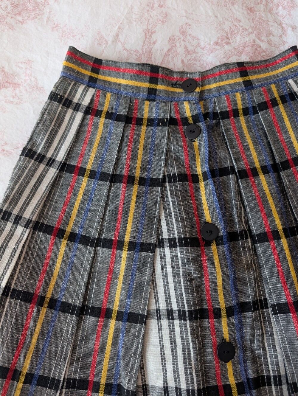 Vintage Chaus Plaid Pleated Midi Skirt XS Primary Colors